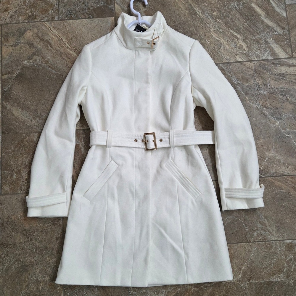 Atmosphere‎ White Funnel Neck Belted Coat Winter Warm Jacket Size 4